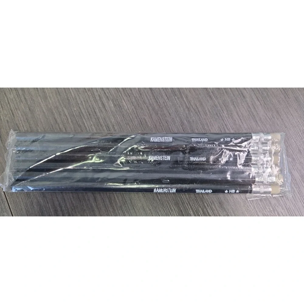 Vintage Kamenstein  Thailand Pencils HB Black Wooden w/ White Erasers Lot of 6